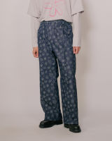 COMPOSE. | CLUB ✿ 12 Club Wide-Legs Relaxed Denim Pants in Floral Navy | กางเกงขายาว เอวผูกเชือก ผ้าเดนิมลายดอกไม้ สีกรมท่า