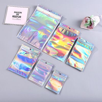 【YF】﹉▣✹  100pcs Translucent Resealable Zip Lock Holographic Iridescent Jewelry Necklace Cosmetics Plastic