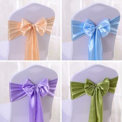 1pc MultiColor Satin Chair Sash Bow Butterfly Ties Chair Bands chair cover knot Banquet Wedding Ribbon Decoration Mariage 16x275