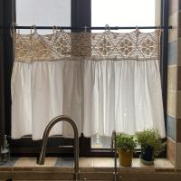 【YD】 French Yarn Curtains  Stitching Hollow Crochet Half CurtainLace Rope Tether Top Short