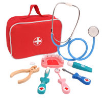 Baby Doctor Toys Simulation Medical Kit Dentist Nurse Red Medicine Bag Pretend Play Wooden Doctor Set for Children Gifts