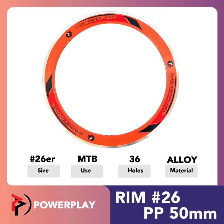 Bicycle Rim Size 26 x 50mm Powerplay Alloy (For 26er MTB) (Fit Tire 26
