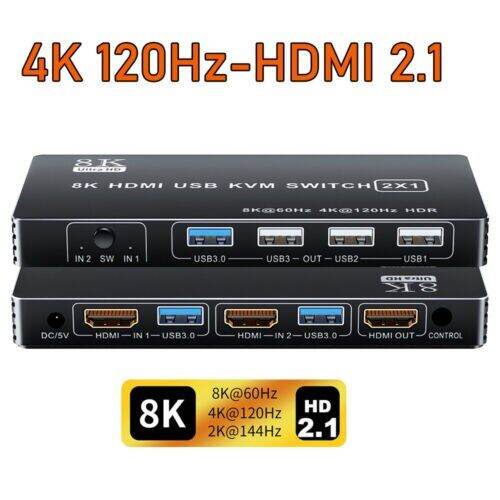 พอร์ต-hdmi-2-1สวิตช์-kvm-4k-120hz-สวิตช์-kvm-สวิตช์-kvm-usb-2-1พอร์ตคู่-usb-hdmi-ตัวสลับ2x1-4k-60hz-8k-60hz