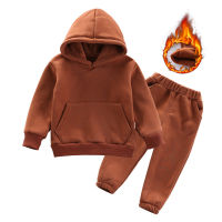 Winter Children Clothing Suit Sport Solid Color Infant Kid Warm Sports Suit Long-Sleeved Hooded Pants 2pcsSet Baby Boy Sweater