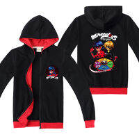 Miraculou Ladybugsเด็กซิปเสื้อแขนยาวHooded Coatเสื้อกันหนาวพิมพ์ลายการ์ตูนเด็กซิปแจ็คเก็ตC1752เสื้อผ้าเด็กใส่ลำลองสำหรับฤดูใบไม้ร่วงฤดูหนาวหลวมเสื้อคาร์ดิแกนกีฬา