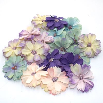◐ 50 pieces of 4.5cm mini rayon daisy rose head wedding banquet home decoration DIY accessories fake flower crafts