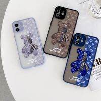 Matte ฝาครอบเลนส์ป้องกันเลนส์สำหรับ IPhone 11 12 Pro Max XR XS Max ท่อ7 8 Plus ฝาหลังการ์ตูนน่ารักหมีคู่โทรศัพท์มือถือสำหรับ SE 2020