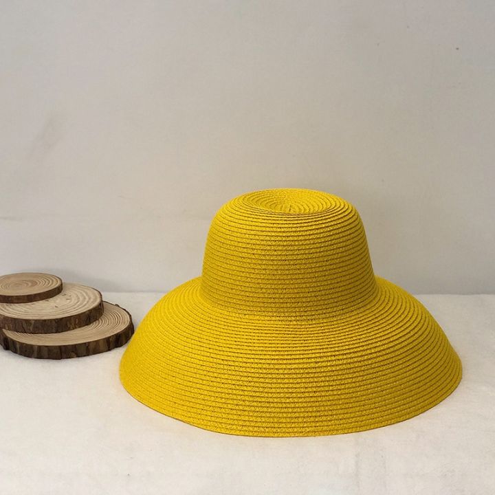 หมวกกันแดดผู้หญิงหมวกสำหรับผู้หญิงผู้ชาย-หมวกหมวกกันแดดฟางฤดูร้อนหมวกปีกกว้างป้องกันฟางแฟชั่นวินเทจ
