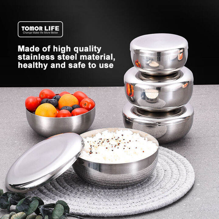Tomor Life Korean Kitchenware Style Stainless Steel Rice Bowl Single Layer Steamer Rice Bowl