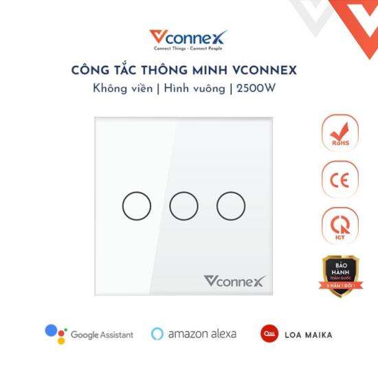 Công tắc thông minh vuông vconnex - điều khiển từ xa, wi-fi 2.4 hz