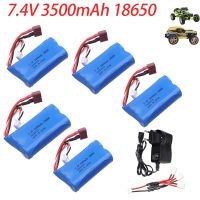 แบตเตอรี่อัพเกรด7.4V 18650 3500MAH สำหรับ Wltoys 10428/12428/12423/Q46ชิ้นส่วนอะไหล่รถยนต์ RC พร้อมที่ชาร์จ7.4V T ปลั๊กสำหรับรถยนต์ไฟฟ้า