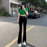 กางเกงยีนส์ขาบานสำหรับผู้หญิงกางเกงเอวต่ำยีนส์ยืดสูงกางเกงขายาวสำหรับแฟนสาว2023 MODE Korea