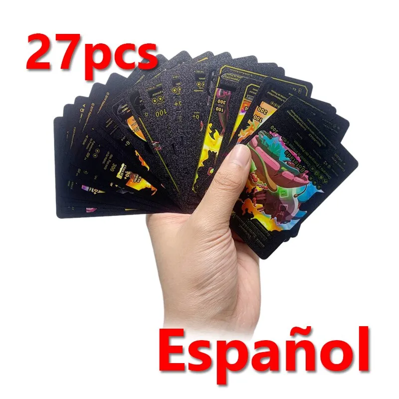 54 Pieces Of Pokemon Gold Cards Box Golden Letter Spanish Playing