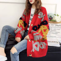 Fashion Casual Women Sweater Cardigan Autumn And Winter Loose Korean Version Thickened New Style With Knitted Medium Length Coat