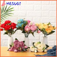 HESUOI 30cm 9 head อุปกรณ์เทศกาล วินเทจ งานแต่งงาน ดอกไม้ประดิษฐ์ ดอกโบตั๋นไหม ช่อกุหลาบ ตกแต่งงานปาร์ตี้