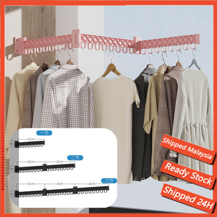 Foldable Clothes Drying Rack Cloth Hanger Balcony Retractable Wall