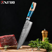 มีดเชฟ มีดเชฟญีปุ่น มีดเชฟดามัสกัส Japanese chef knife 8" Damascus 67 Layers VG10 ด้ามไม้+เรซิ่น พร้อมเคสพลาสติก