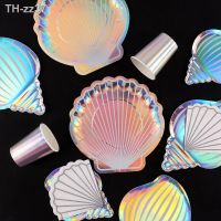 ▧☸ Mermaid Party Colorful Shell Disposable Tableware Summer Beach Party Little Mermaid Girls 1st Birthday Party Decor Baby Shower
