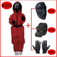 【READY STOCK】Squid Game Costume for Kids and Korea COS Squid Game Red Jumpsuit with Belt and s Cosplay Clothes Guard Player Jacket Hoodie Halloween 2021 Outfit