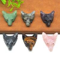 hotx【DT】 23 Colors Hand Carved Wolf Pendant Crystals Stone Handcrafts Necklace Decoration Reiki Jewelry Gifts