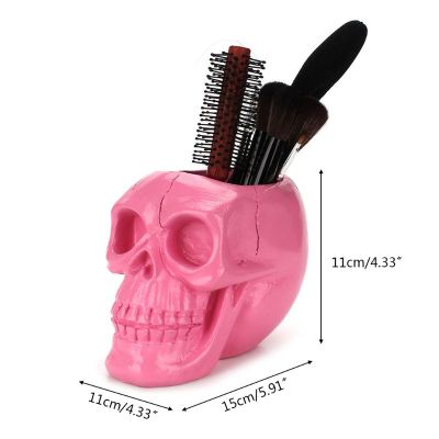 Creative Pink Skull Ornament Skeleton Pen Holder Desktop Pencil Organizer Makeup 1XCE