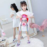 【cw】 Baby Fashion 2019 New Children Cartoon Lips Dresses Sleeve Webbing 5-11 Years