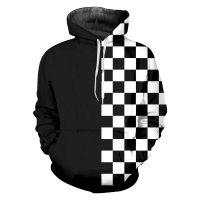 2023 style Mens 3D Printed Black White Plaid Checkerboard Hoodies Oversized Attire Sweatshirt  Man Trend Sports Hoodie Custom