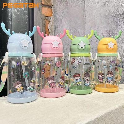 Kids Water Sippy Cup Antler Creative Cartoon Baby Cups with Straws Leakproof Large Capacity Water Bottles Outdoor Childrens Cup