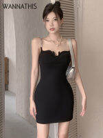 Wannathis เซ็กซี่ Y2K CHAIN SLIP breast CUP Mini Dress ผู้หญิงความงามฤดูร้อน Exotic Elegant Club PARTY Casual สีดำ2023. Vestidos