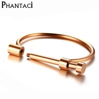 No fade 316L Stainless Steel Titanium Bracelets Bangles Women Cuff Bracelet Female Metal Screw Brand Design Ladies Wrist Jewery