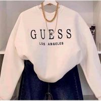 ☽❄▨ Guess เสื้อกันหนาว แขนยาว พิมพ์ลายโลโก้ สีขาว แฟชั่น สไตล์สปอร์ต