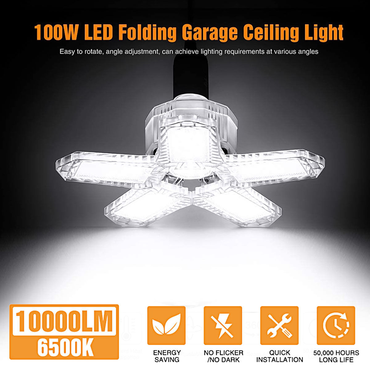 5 panel 100 w garage deformable ceiling led 10000lm light