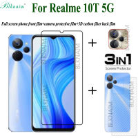 ฟิล์มปกป้องหน้าจอกระจกเทมเปอร์3 In 1สำหรับ Realme 10T 5G,ฟิล์มกระจกกล้องถ่ายรูปหลัง + ฟิล์มเลนส์กล้อง + ฟิล์มหลังคาร์บอนไฟเบอร์3D