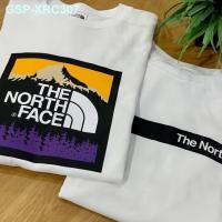 THE NORTH FACE เสื้อยืดแขนสั้นพิมพ์ลายสีคลาสสิก2023ผู้ชายและผู้หญิงโลโก้ยอดนิยม