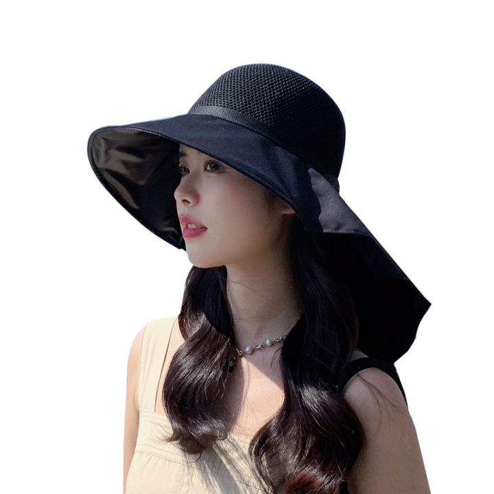 cc-summer-women-bucket-hat-with-shawl-lightweight-breathable-mesh-face-neck-protection-sun-hat-bow-pleat-beach-cap-design-travel
