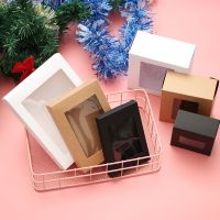 10Pcs DIY Vintage Color Kraft Paper Gift Box Cake Package with Clear PVC Window Candy Wrapping Bag Wedding Birthday Package Box