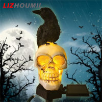 LIZHOUMIL IP55 Lampu Tenaga Surya ฮาโลวีนกันน้ำอีกาบนกะโหลกโคมไฟปักดินพลังงานแสงอาทิตย์สำหรับลานสนามหญ้าสวนทางเดินการตกแต่งระเบียง