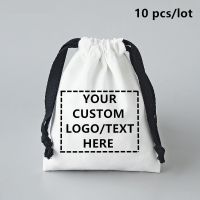 2023 New White Canvas Bags with Black Drawstring High Quality Custom LOGO Printing Gift Cotton Pouches 10x15/18x23/29x39cm Pipe Fittings Accessories