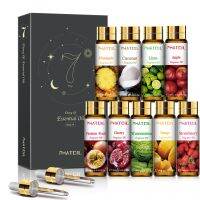 PHATOIL 9pcs Gift Box 5ml Fruity Essential Oils Set for Diffusers Perfumes Humidifier Coconut Apple Mango Strawberry Cherry Oil