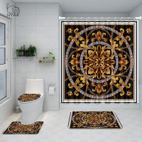 4pcs Bathroom Shower Curtain Hollow Shape Print Luxury Waterproof Bath Curtain Set Toilet Cover Mat Non-Slip Bathroom Rug Set