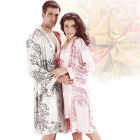 Mens Silk Bathrobe Long Sleeves Silk Kimono Robe Satin Dressing Gown Peignoir Homme Sleepwear