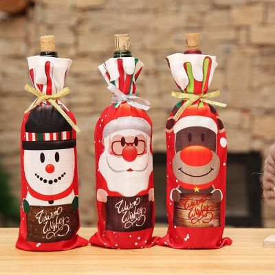 Cute Christmas Wine Bottle Cover Bags Snowman Santa Claus Xmas Doll Dinner Table Decoration