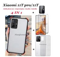 (4in1) เหมาะสำหรับ Xiaomi 11T Pro/ 11T สี่มุมป้องกันการตกเลนส์กล้องกล่องป้องกันเปลือกแข็งโทรศัพท์มือถือเคส F แบบฝ้า + ฟิล์มกระจกนิรภัย + ฟิล์มหลัง + ฟิล์มเลนส์