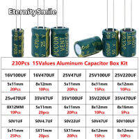 230ชิ้นกล่อง Capacitor Kit อลูมิเนียม Electrolytic Capacitors ชุด15ค่า16V 25V 35V 50V 1UF-470UF Assorted Kit ต่ำ ESR