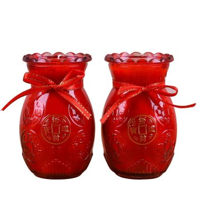 Yuanyuan Wanglai smokeless ghee candle home offering lamps in front of Buddha for 3 days 7 days glass cup God of wealth lamp red bottle aromatherapy wax