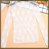 Hillarys เสื้อตาข่ายผ้าบางเนื้อละเอียดแขนยาวเซ็กซี่เสื้อโปร่งแสงหรูหรา