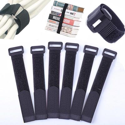 5pcs Nylon Reverse Buckle Magic Hook Loop Fastener Tape Cable Ties Strap Sticky Line Finishing Straps Black 2cm width Adhesives Tape