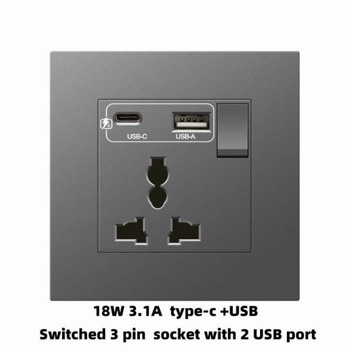 sakelar-listrik-dinding-ใหม่-grey-uk-13a-พร้อม-usb-เต้ารับ-c-18wtype-c-เต้าเสียบหัวชาร์จเร็ว220v-เต้าเสียบคู่5pin-สวิตช์-a