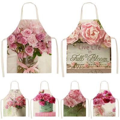 Nordic Flower Pattern Kitchen Sleeveless Aprons Cotton Linen Bibs 53*65cm Household Women Cleaning Pinafore Home Cooking 46424