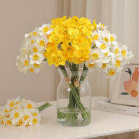 6ชิ้น/พวงพวงหรีดต้นไม้ประดิษฐ์ Narcissus Daffodil ช่อดอกไม้เทียมร้อน